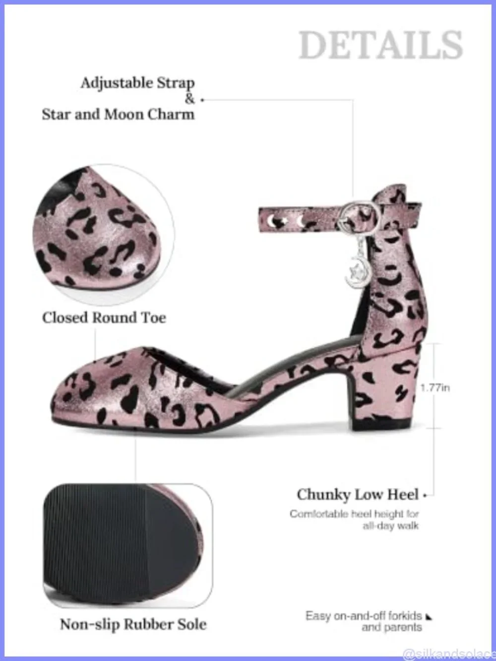 Girls Mary Jane Pumps - Ankle Strap Closed Round Toe Dress Shoes Block Heel